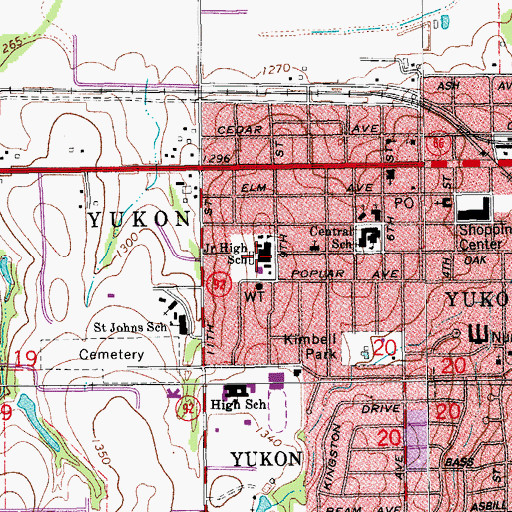 Topographic Map of Central Elementary School, OK