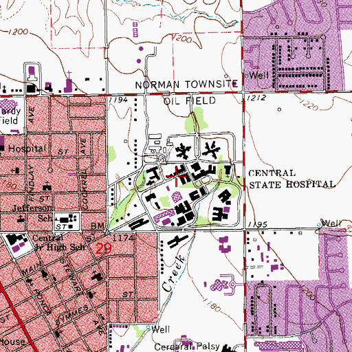 Topographic Map of Central State Hospital, OK
