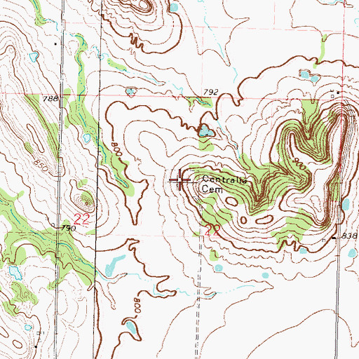 Topographic Map of Centralia Cemetery, OK