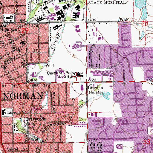 Topographic Map of Cerebral Palsy Institute, OK