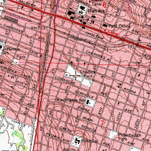 Topographic Map of Chadick Park, OK