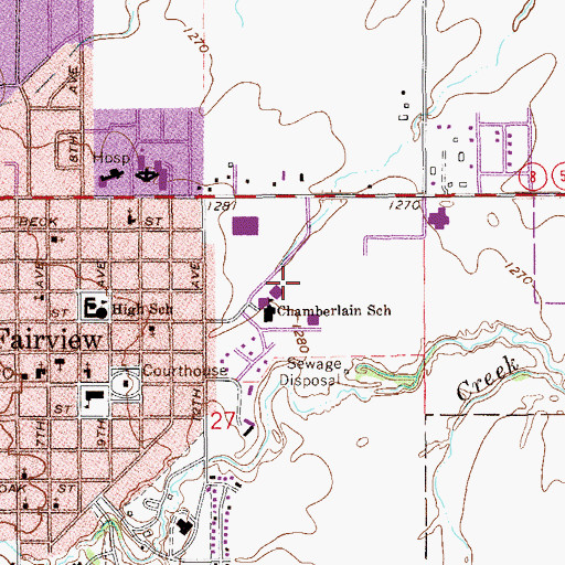 Topographic Map of Chamberlain Middle School, OK