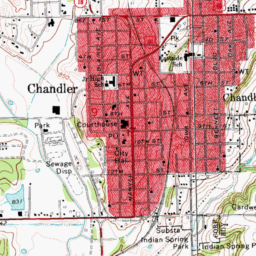 Topographic Map of Chandler, OK