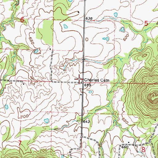 Topographic Map of Charles Cemetery, OK