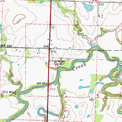Topographic Map of Charles Cemetery, OK