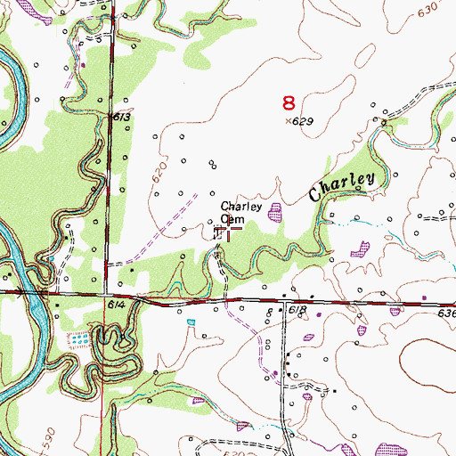 Topographic Map of Charley Cemetery, OK