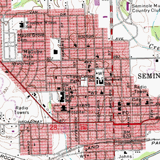Topographic Map of Chase Park, OK
