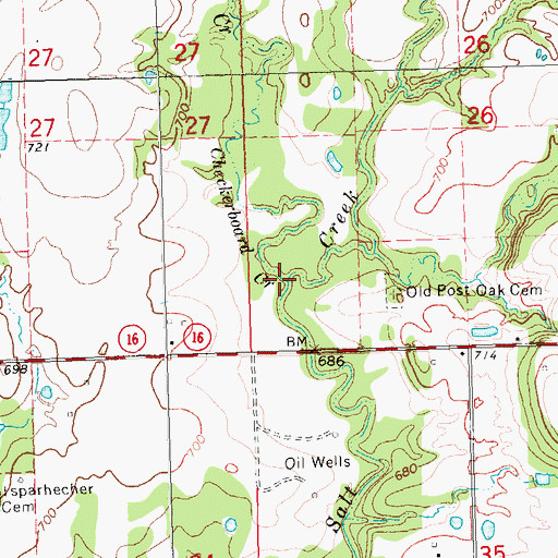 Topographic Map of Checkerboard Creek, OK