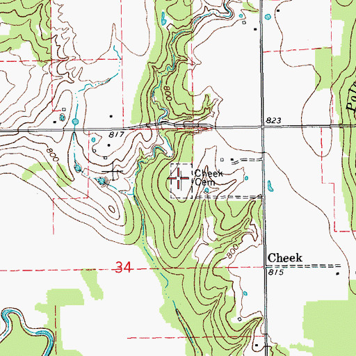 Topographic Map of Cheek Cemetery, OK