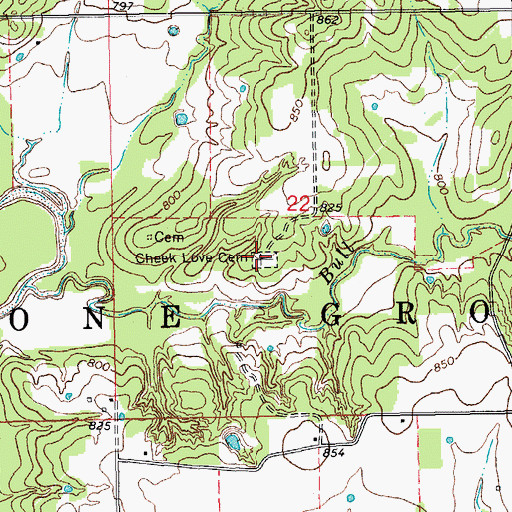 Topographic Map of Cheek Love Cemetery, OK
