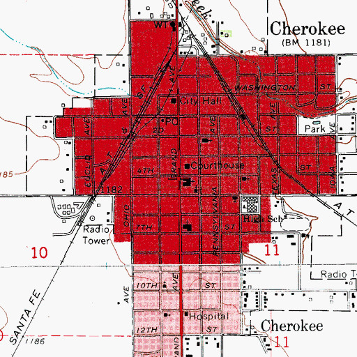 Topographic Map of Cherokee, OK