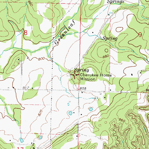 Topographic Map of Cherokee Home Mission, OK