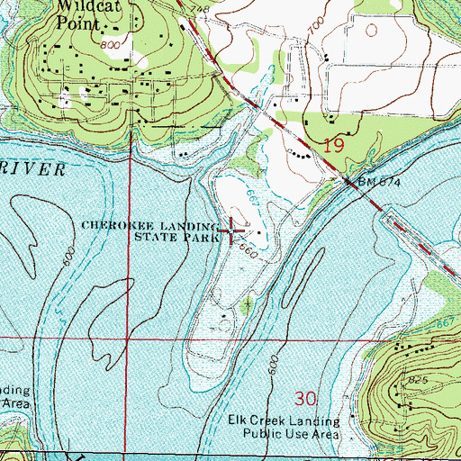 Topographic Map of Cherokee Landing State Park, OK