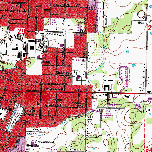 Topographic Map of Cherokee Elementary School, OK