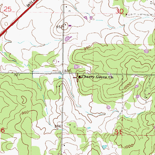 Topographic Map of Cherry Grove Church, OK