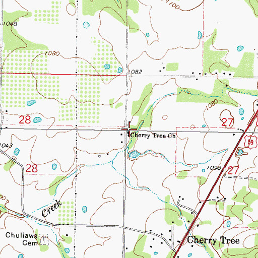 Topographic Map of Cherry Tree Church, OK
