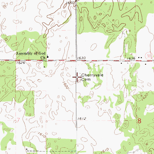 Topographic Map of Cherryvale Cemetery, OK
