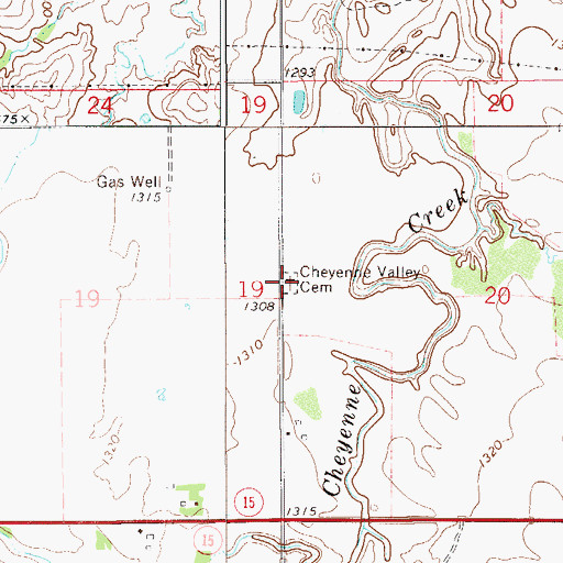 Topographic Map of Cheyenne Valley Cemetery, OK