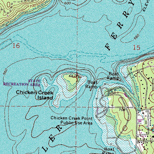 Topographic Map of Chicken Creek Island, OK