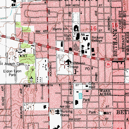 Topographic Map of The Children's Center Rehabilitation Hospital, OK