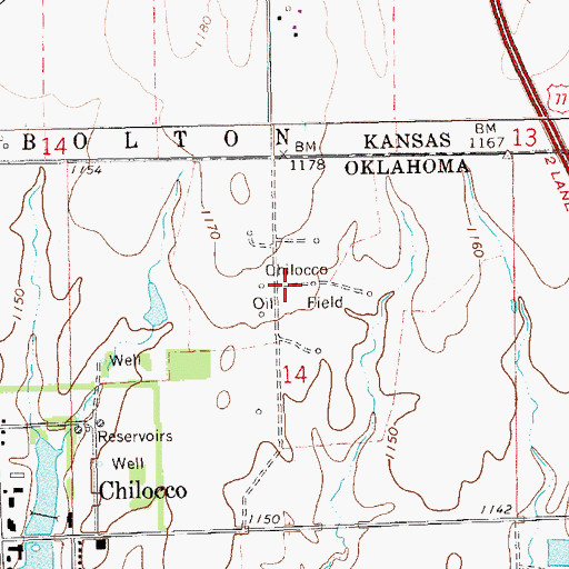 Topographic Map of Chilocco Oil Field, OK