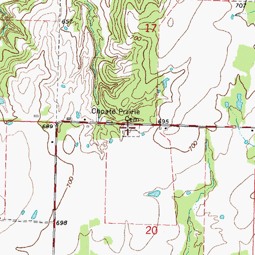Topographic Map of Choate Prairie Cemetery, OK