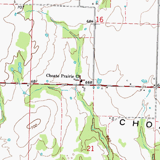 Topographic Map of Choate Prairie Church, OK