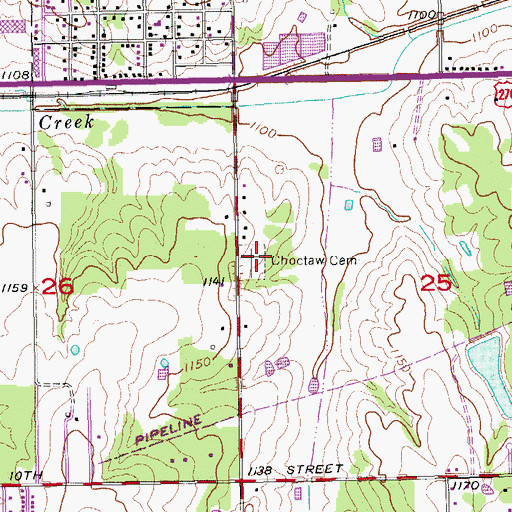 Topographic Map of Choctaw Elmwood Cemetery, OK