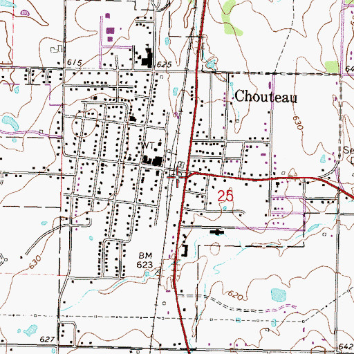 Topographic Map of Chouteau, OK