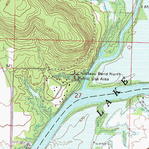 Topographic Map of Chouteau Bend North Public Use Area, OK