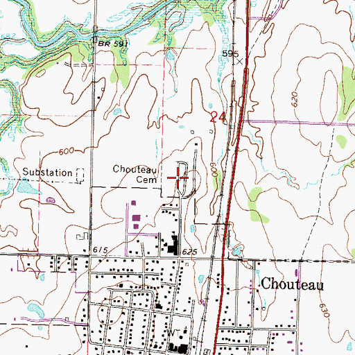 Topographic Map of Chouteau Cemetery, OK