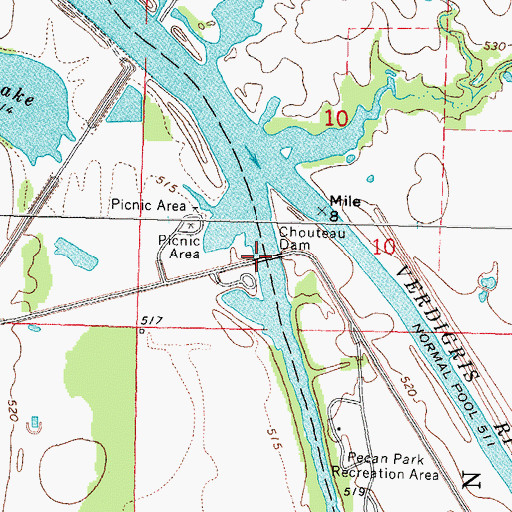Topographic Map of Chouteau Dam, OK