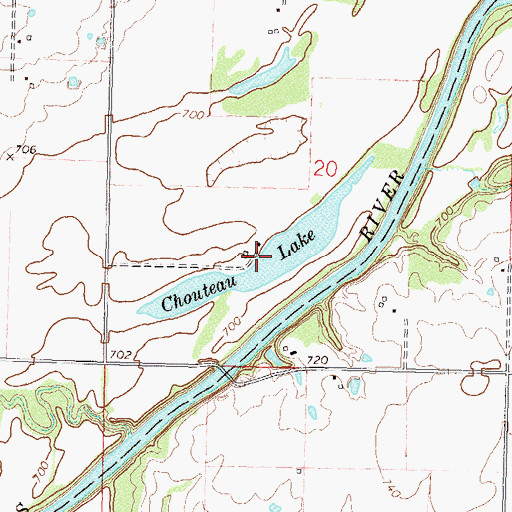 Topographic Map of Chouteau Lake, OK