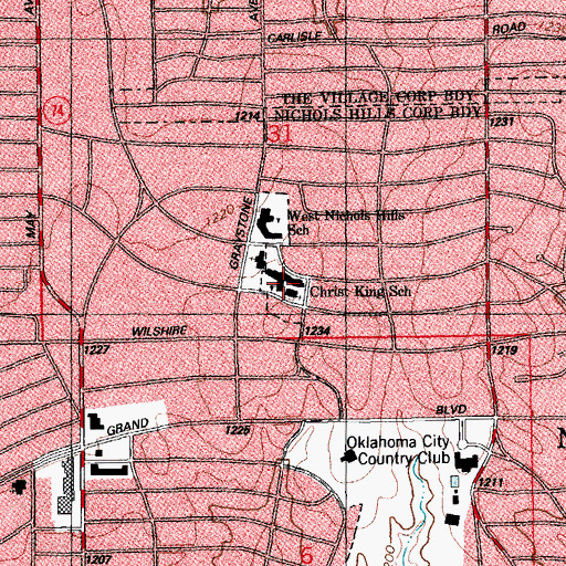 Topographic Map of Christ the King Catholic School, OK