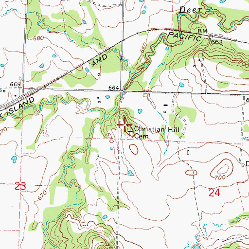 Topographic Map of Christian Hill Cemetery, OK