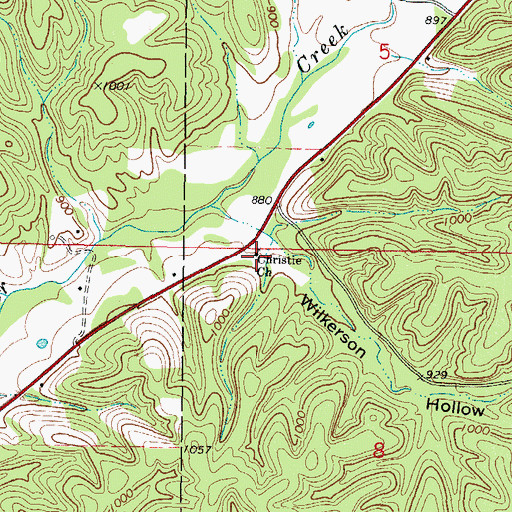 Topographic Map of Christie Church, OK