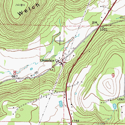 Topographic Map of Chuculate Church, OK