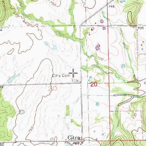 Topographic Map of Citra Cemetery, OK