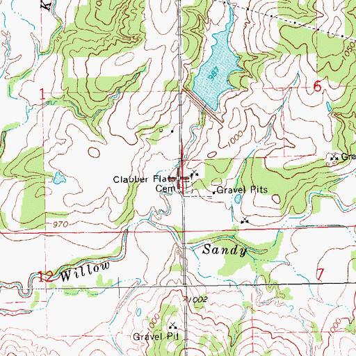 Topographic Map of Clabber Flats Cemetery, OK