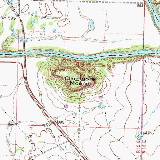 Topographic Map of Claremore Mound, OK