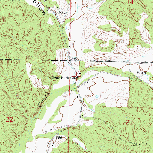 Topographic Map of Clear Fork Church, OK