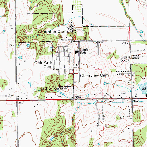 Topographic Map of Clearview Cemetery, OK