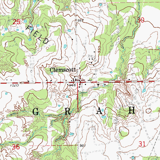 Topographic Map of Clemscott, OK