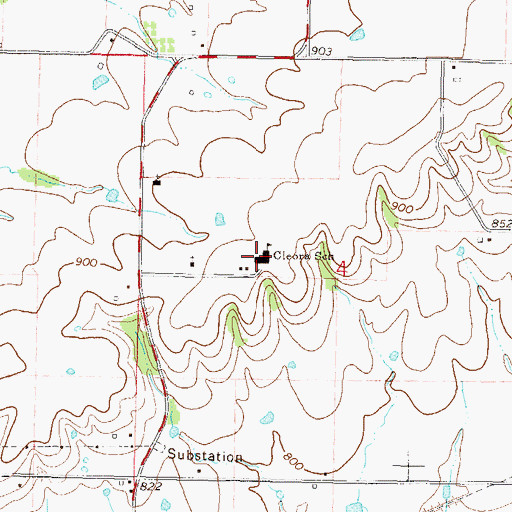 Topographic Map of Cleora Public School, OK