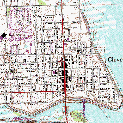 Topographic Map of Cleveland, OK