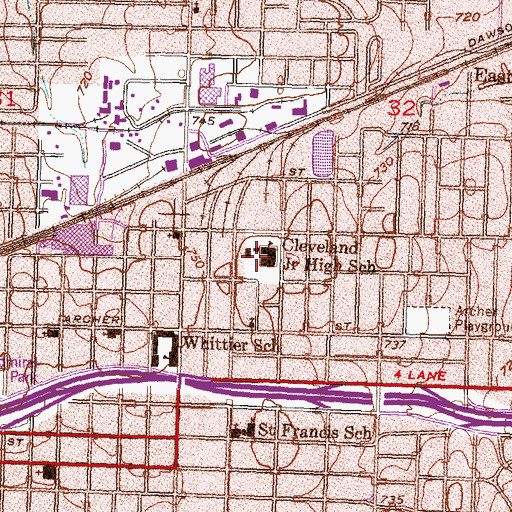 Topographic Map of Cleveland Middle School, OK