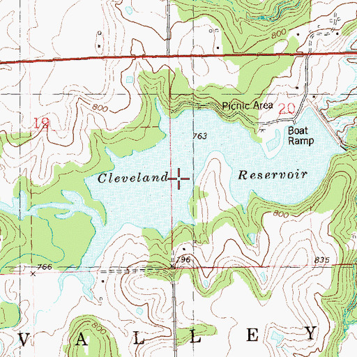 Topographic Map of Cleveland Reservoir, OK