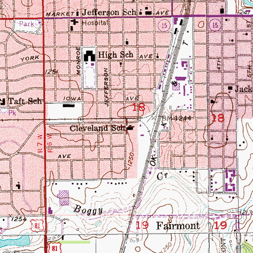 Topographic Map of Cleveland School, OK
