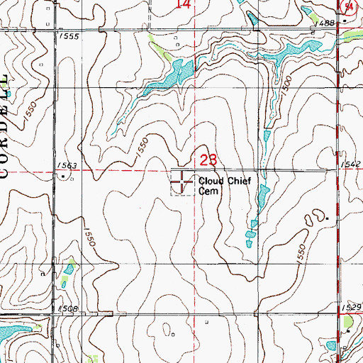 Topographic Map of Cloud Chief Cemetery, OK