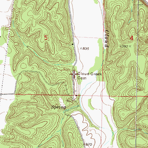 Topographic Map of Cloud Creek Cemetery, OK